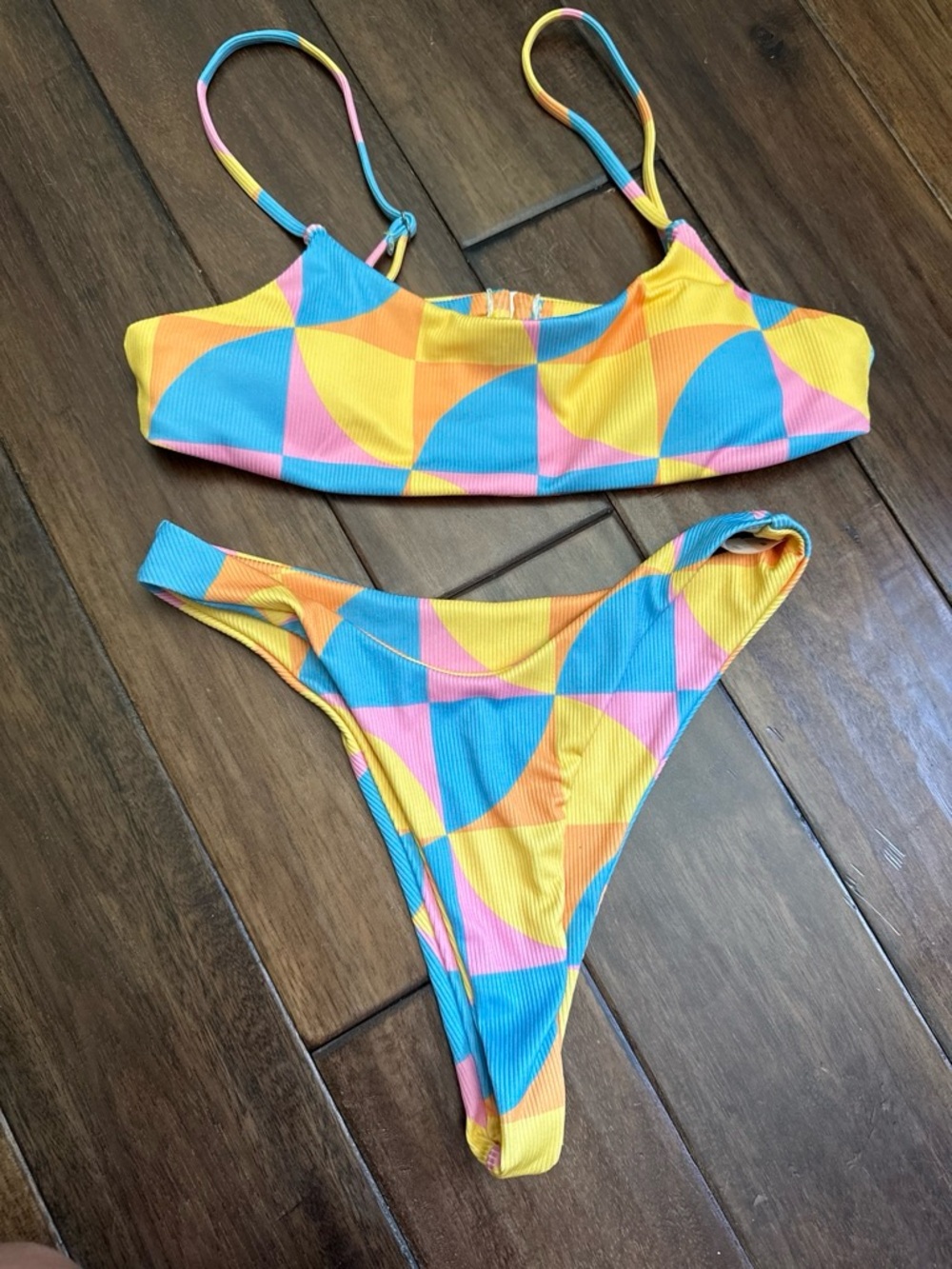 Colorblocked Geo-Print Women's Bikini Set in Yellow, Blue & Pink